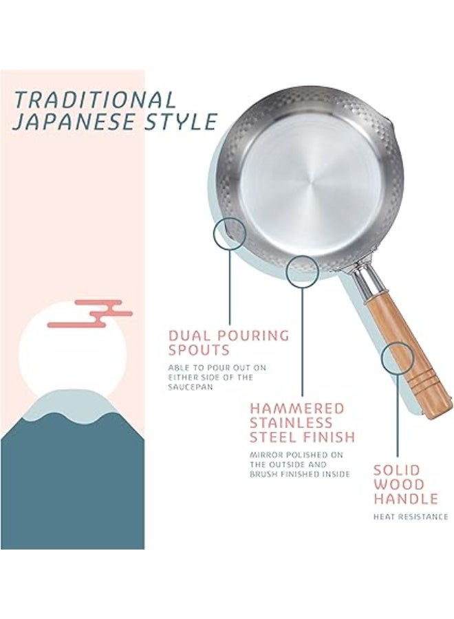 Stainless Steel Pan. Traditional Japanese Saucepan with Wood Handle. Great for Ramen, Tempura, Milk, etc - Image 3